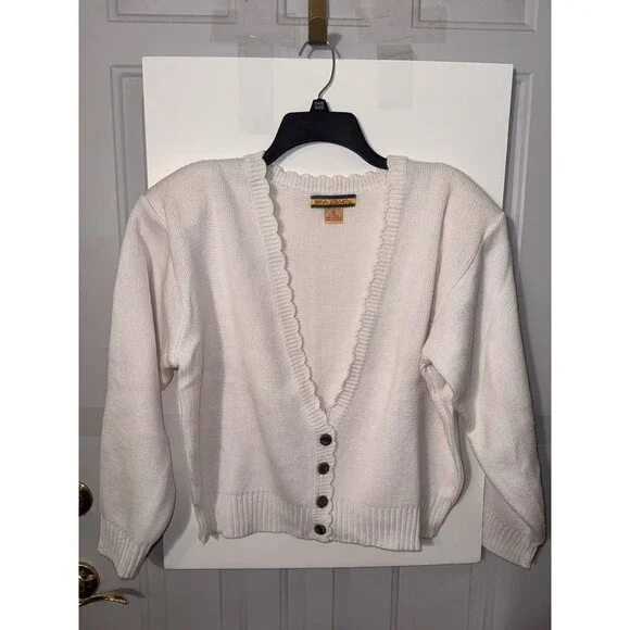 Vintage Bryn Connelly Cardigan Small Cream Gold Button 90s Preppy - Picture 4 of 12